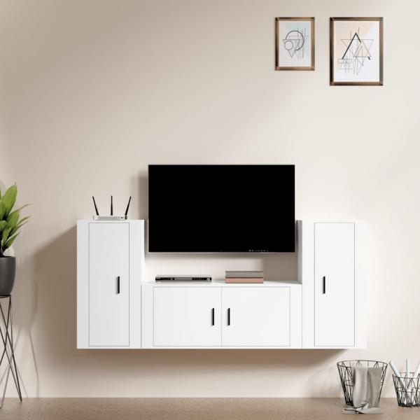 ARDEBO.de - 3-tlg. TV-Schrank-Set Weiß Holzwerkstoff