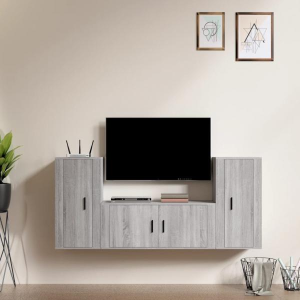ARDEBO.de - 3-tlg. TV-Schrank-Set Grau Sonoma Holzwerkstoff