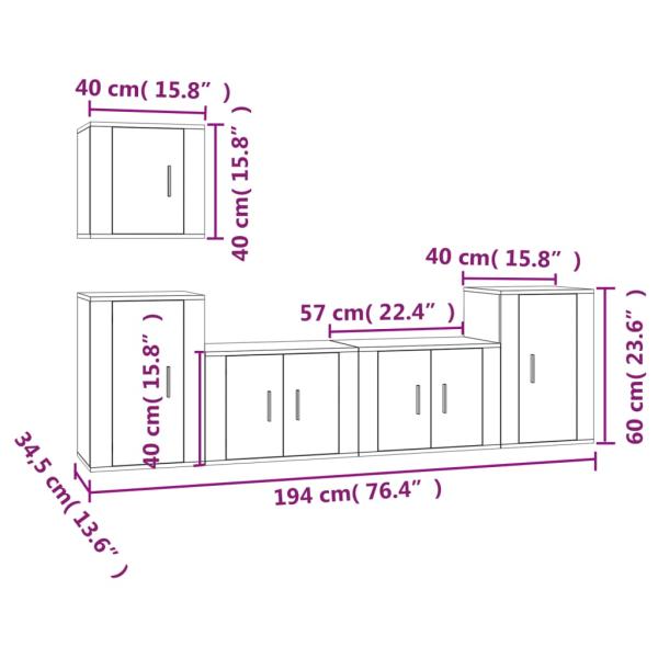 ARDEBO.de - 5-tlg. TV-Schrank-Set Weiß Holzwerkstoff