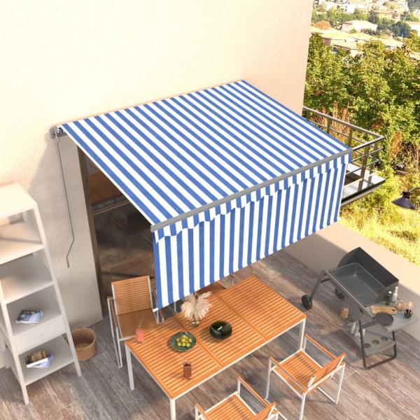 ARDEBO.de - Markise Manuell Einziehbar mit Rollo 3x2,5 m Blau und Weiß