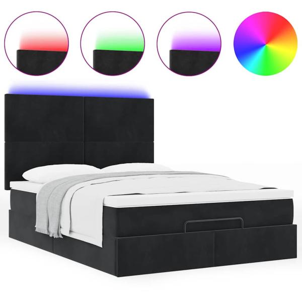 Ottoman-Bett mit Matratzen & LEDs Schwarz 140x190 cm Samt