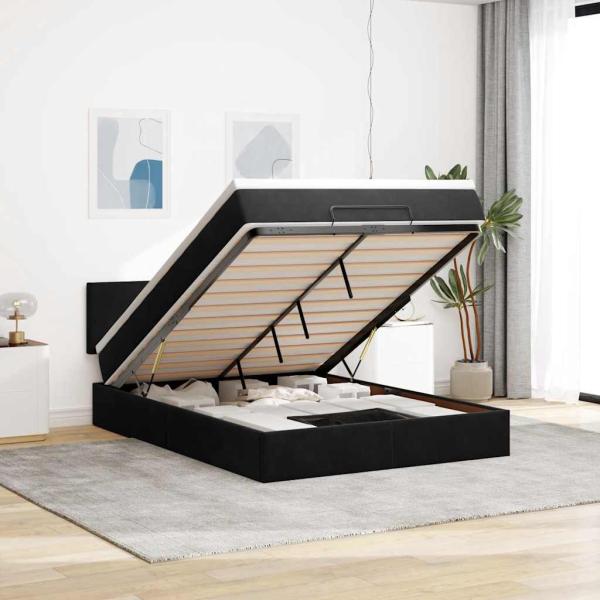 ARDEBO.de - Ottoman-Bett mit Matratze & LEDs Schwarz 140x190 cm Samt