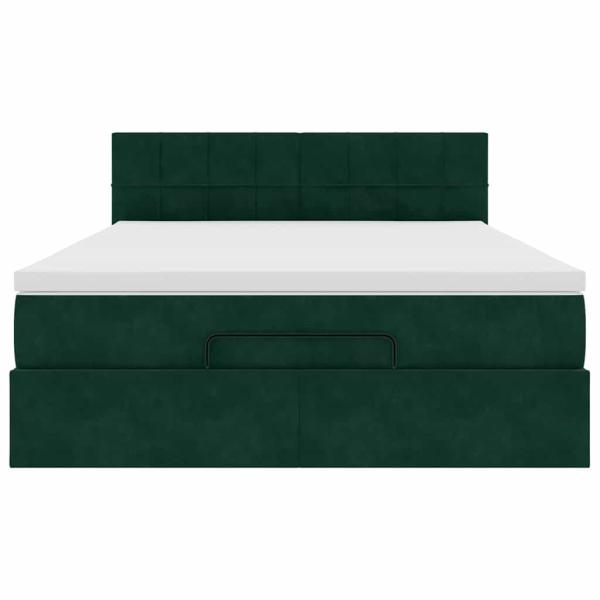 Ottoman-Bett mit Matratze & LEDs Dunkelgrün 140x190 cm Samt