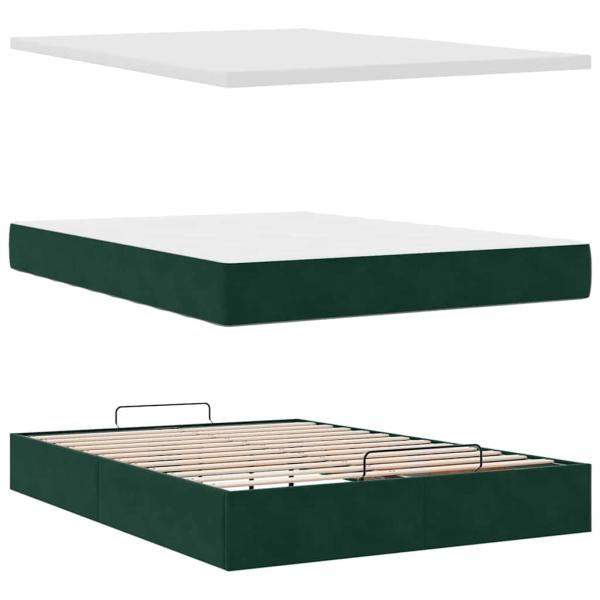 Ottoman-Bett mit Matratze & LEDs Dunkelgrün 140x190 cm Samt