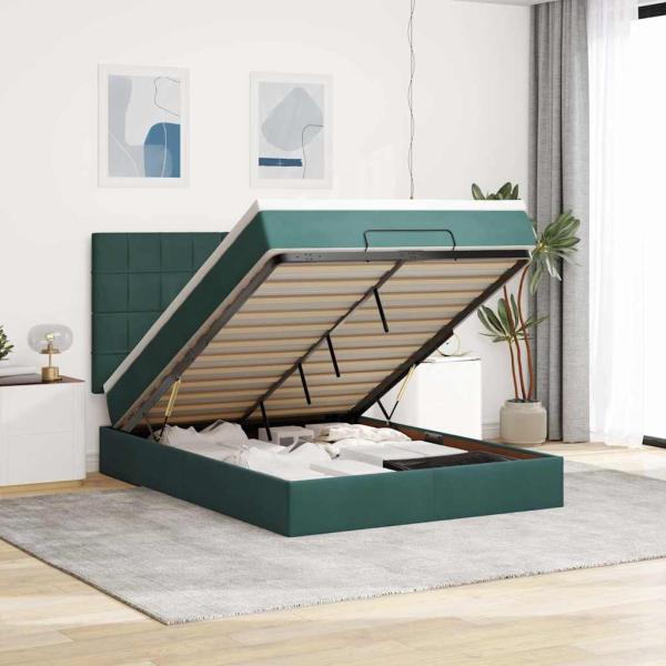 ARDEBO.de - Ottoman-Bett mit Matratzen Dunkelgrün 140x190 cm Samt