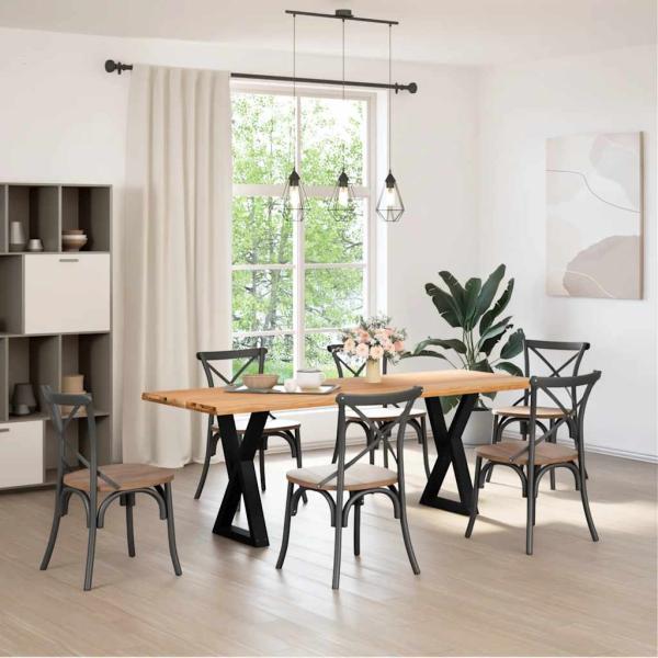 Esstisch mit Baumkanten Hellbraun 220x80x74 cm Massivholz Eiche