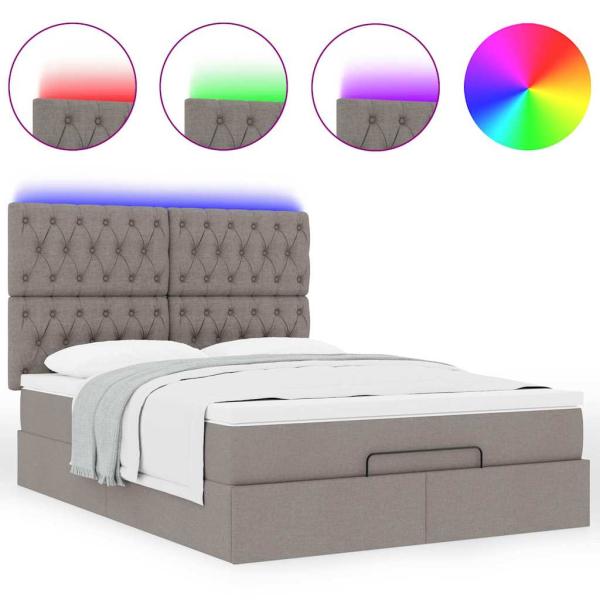 Ottoman-Bett mit Matratze & LEDs Taupe 140x190 cm Stoff