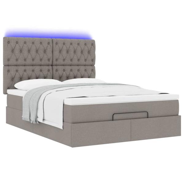 Ottoman-Bett mit Matratze & LEDs Taupe 140x190 cm Stoff