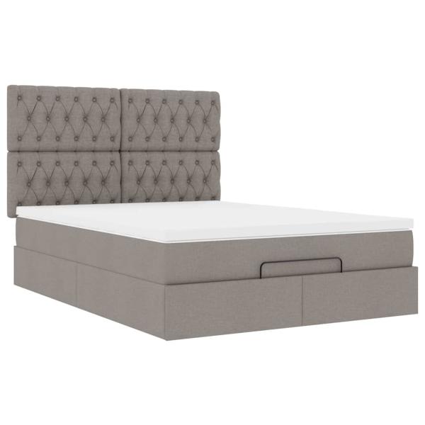 Ottoman-Bett mit Matratze & LEDs Taupe 140x190 cm Stoff