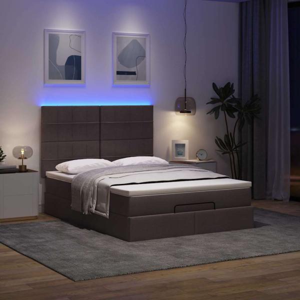 Ottoman-Bett mit Matratze & LEDs Dunkelbraun 140x190 cm Stoff