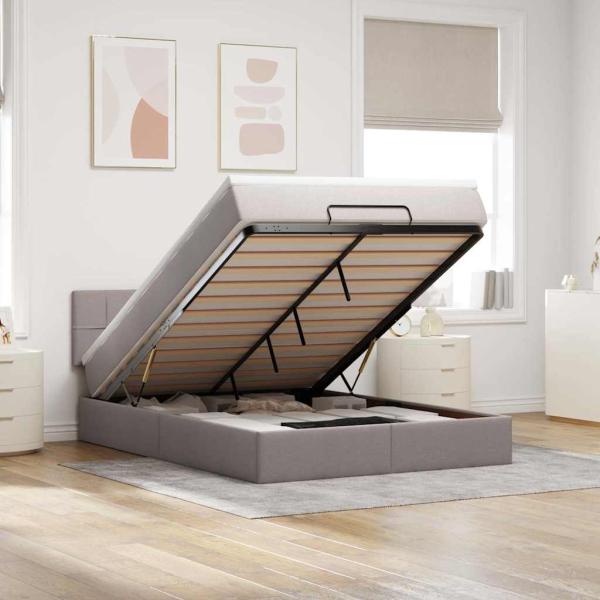 ARDEBO.de - Ottomanische Bett mit Matratze & LEDs Taupe 140x190 cm Stoff