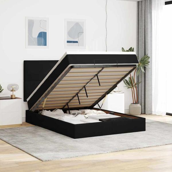 ARDEBO.de - Ottoman-Bett mit Matratzen Schwarz 140x190 cm Samt