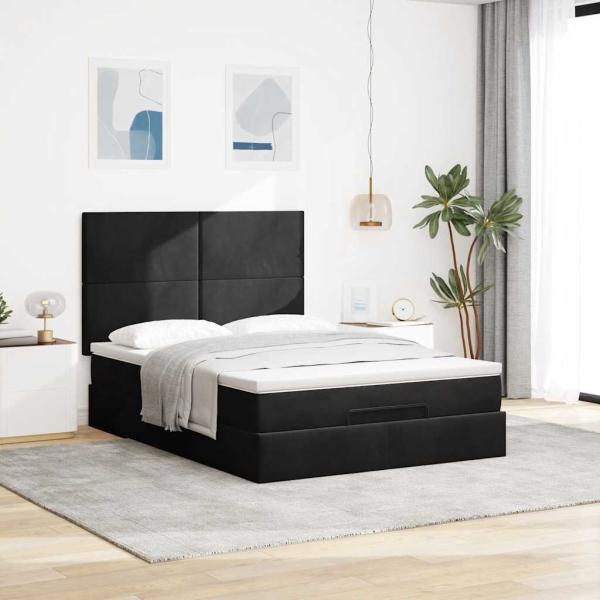 Ottoman-Bett mit Matratzen Schwarz 140x190 cm Samt