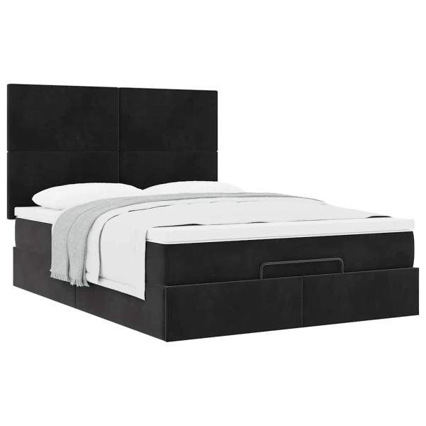 Ottoman-Bett mit Matratzen Schwarz 140x190 cm Samt