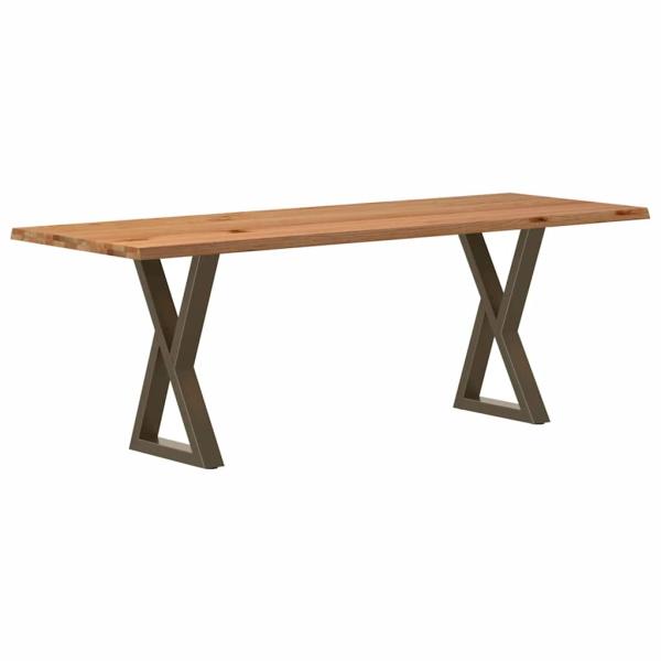 Esstisch mit Baumkanten Hellbraun 220x80x74 cm Massivholz Eiche