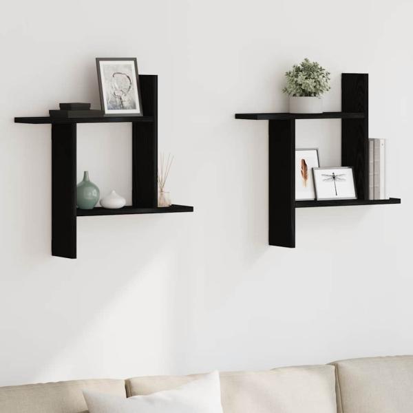 ARDEBO.de - Wandregale 2 Stk. Schwarz Eichen-Optik 50x12x50cm Holzwerkstoff