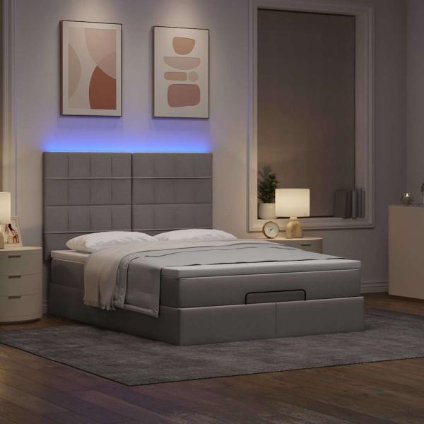 Ottoman-Bett mit Matratze & LEDs Taupe 140x190 cm Stoff