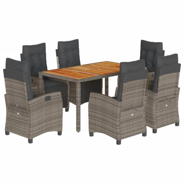 7-tlg. Garten-Essgruppe mit Kissen Grau Poly Rattan