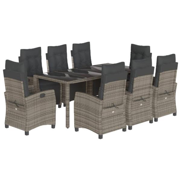 9-tlg. Garten-Essgruppe mit Kissen Grau Poly Rattan