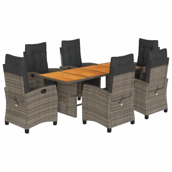 9-tlg. Garten-Essgruppe mit Kissen Grau Poly Rattan