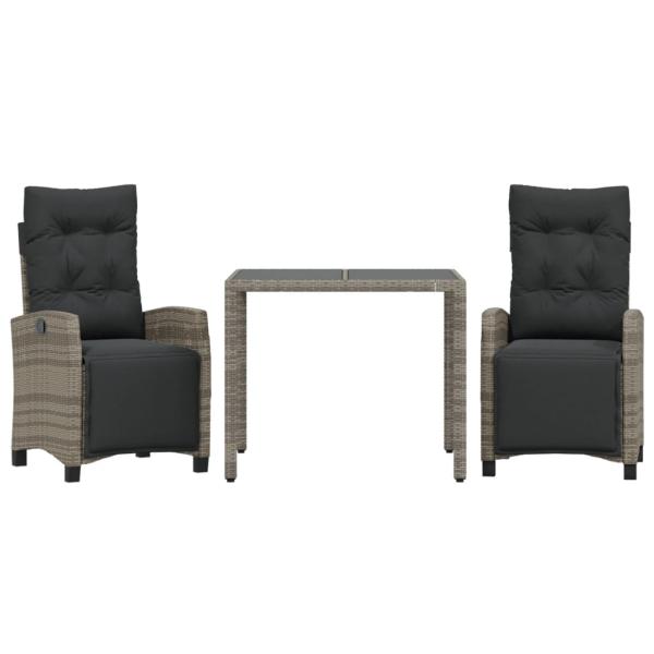 3-tlg. Garten-Essgruppe mit Kissen Grau Poly Rattan