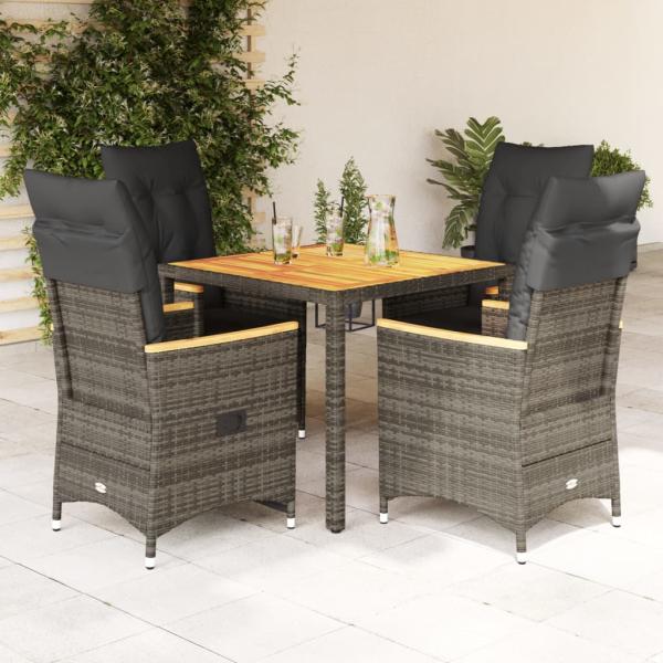 ARDEBO.de - 5-tlg. Garten-Essgruppe mit Kissen Grau Poly Rattan
