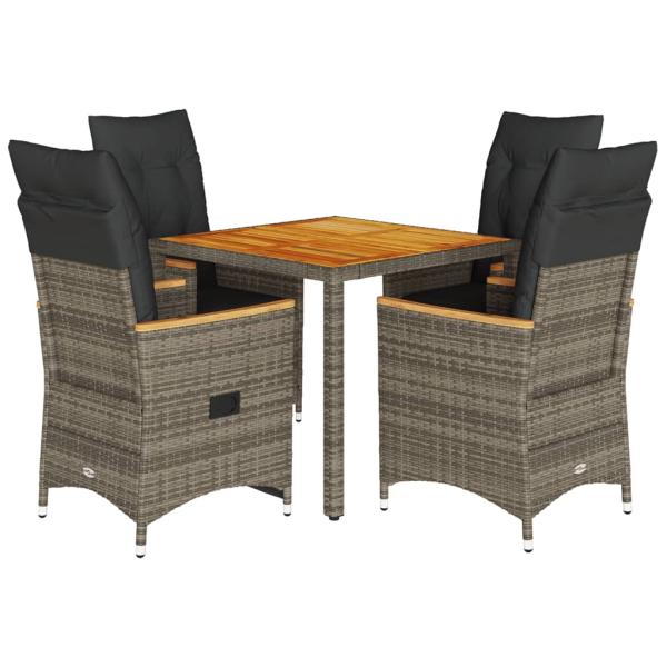 5-tlg. Garten-Essgruppe mit Kissen Grau Poly Rattan