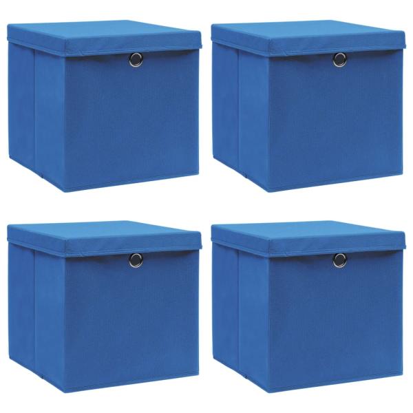 ARDEBO.de - Aufbewahrungsboxen mit Deckeln 4 Stk. Blau 32x32x32 cm Stoff