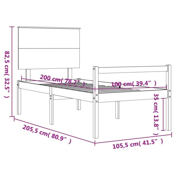 Seniorenbett mit Kopfteil 100x200 cm Massivholz