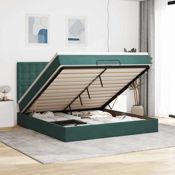 ARDEBO.de - Ottoman-Bett mit Matratzen & LEDs Dunkelgrün 180x200 cm Samt