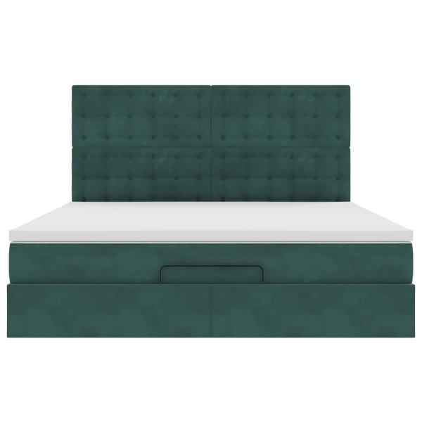 Ottoman-Bett mit Matratzen & LEDs Dunkelgrün 180x200 cm Samt