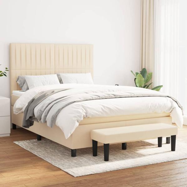 ARDEBO.de - Boxspringbett mit Matratze Creme 140x190 cm Stoff