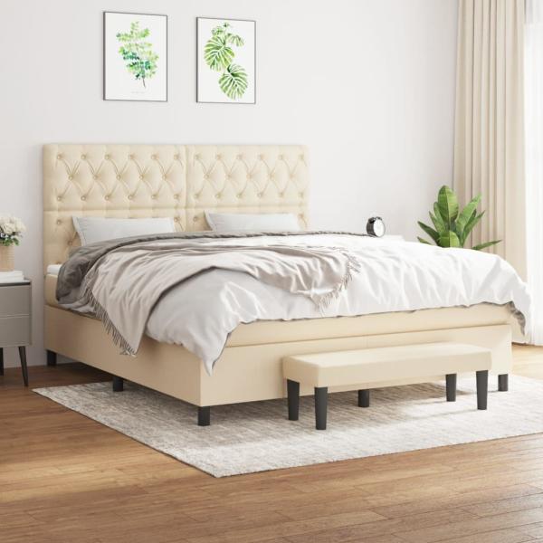 ARDEBO.de - Boxspringbett mit Matratze Creme 160x200 cm Stoff