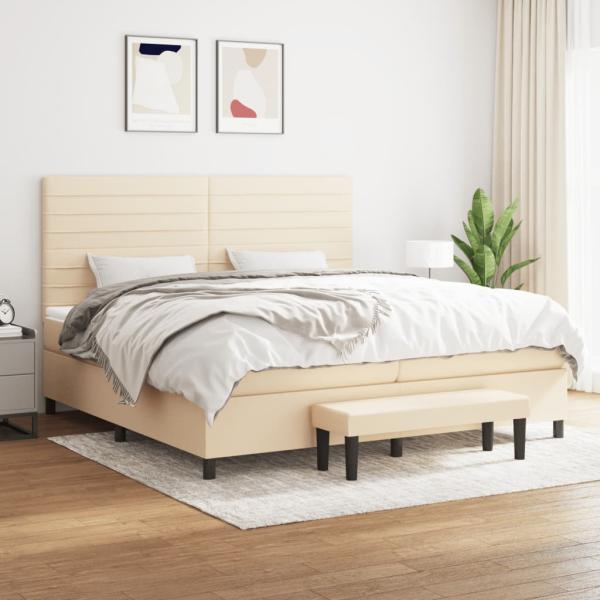 ARDEBO.de - Boxspringbett mit Matratze Creme 200x200 cm Stoff