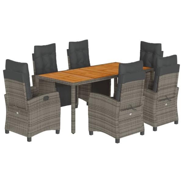 7-tlg. Garten-Essgruppe mit Kissen Grau Poly Rattan