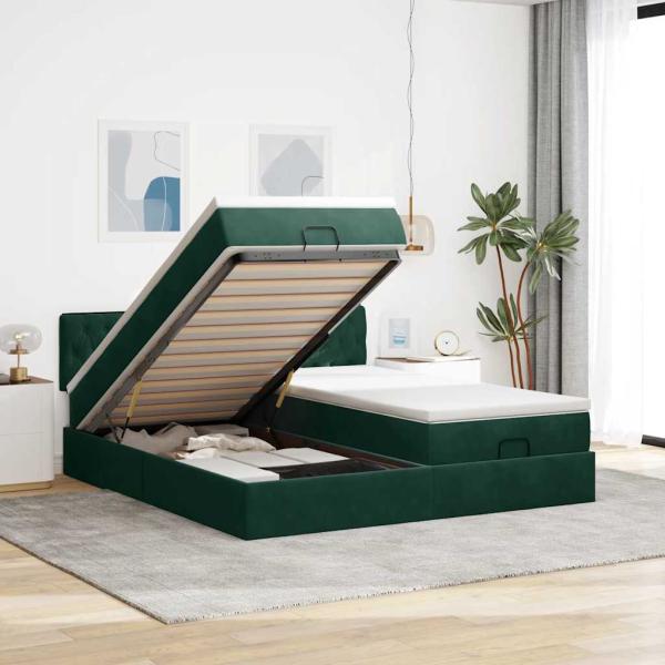 ARDEBO.de - Ottoman-Bett mit Matratzen & LEDs Dunkelgrün 200x200 cm Samt