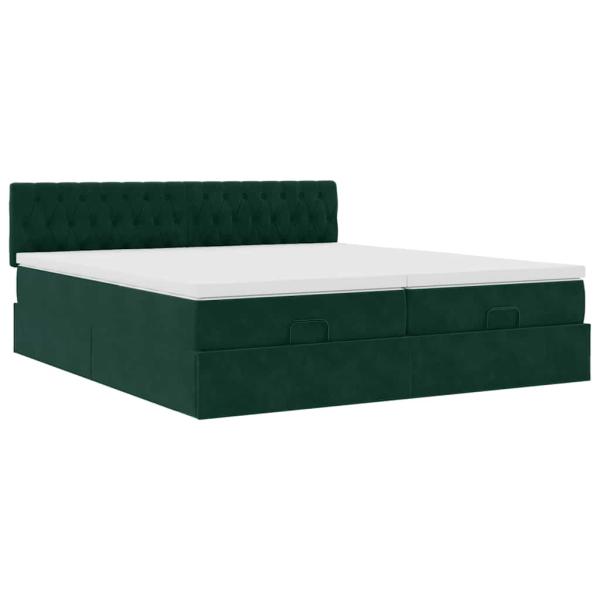 Ottoman-Bett mit Matratzen & LEDs Dunkelgrün 200x200 cm Samt