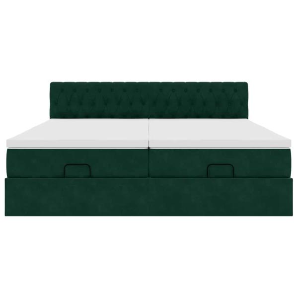 Ottoman-Bett mit Matratzen & LEDs Dunkelgrün 200x200 cm Samt