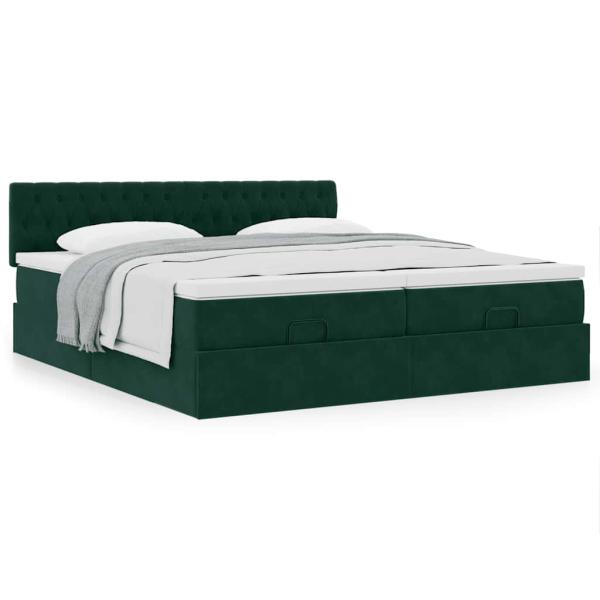 Ottoman-Bett mit Matratzen Dunkelgrün 200x200 cm Samt