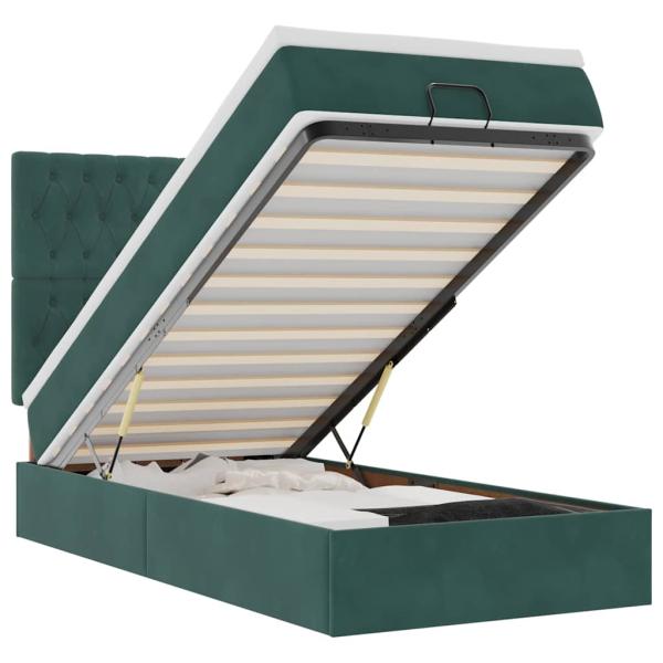 Ottoman-Bett mit Matratzen & LEDs Dunkelgrün 100x200 cm Samt