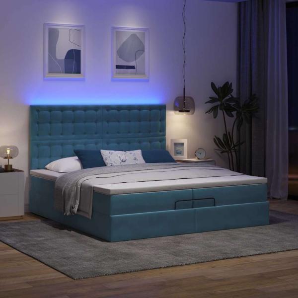 Ottoman-Bett mit Matratzen & LED Dunkelblau 200x200 cm Samt