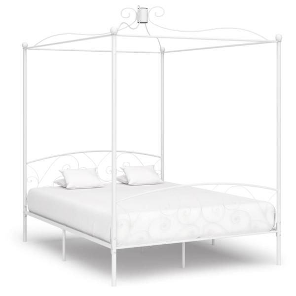 ARDEBO.de - Himmelbett-Gestell Weiß Metall 160 x 200 cm