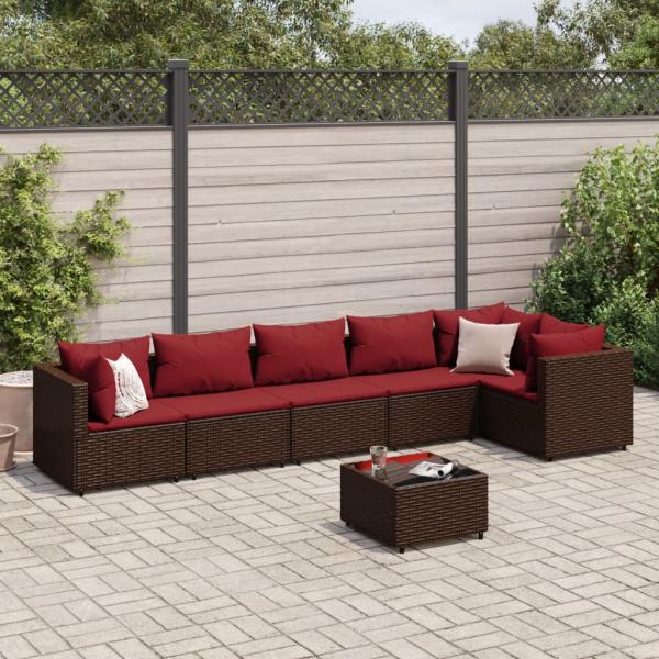 ARDEBO.de - 7-tlg. Garten-Lounge-Set mit Kissen Braun Poly Rattan