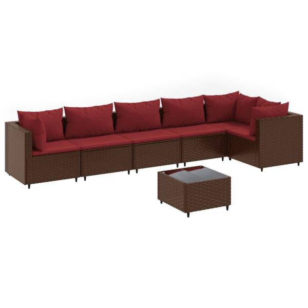 7-tlg. Garten-Lounge-Set mit Kissen Braun Poly Rattan