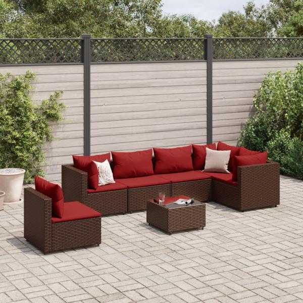 ARDEBO.de - 7-tlg. Garten-Lounge-Set mit Kissen Braun Poly Rattan