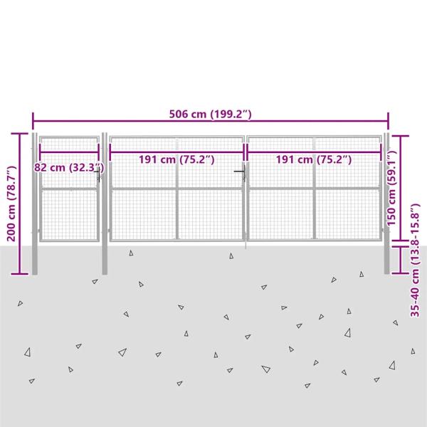 Gartentor Stahl 500×150 cm Silbern