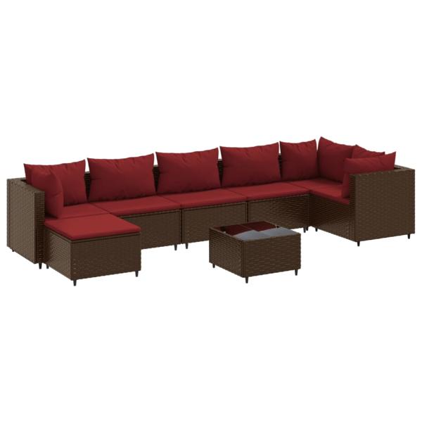8-tlg. Garten-Lounge-Set mit Kissen Braun Poly Rattan