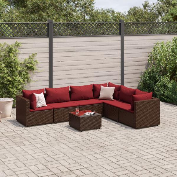 ARDEBO.de - 7-tlg. Garten-Lounge-Set mit Kissen Braun Poly Rattan