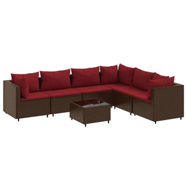 7-tlg. Garten-Lounge-Set mit Kissen Braun Poly Rattan