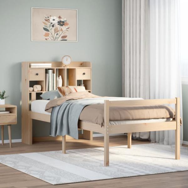 ARDEBO.de - Massivholzbett mit Regal ohne Matratze 100x200 cm Kiefer